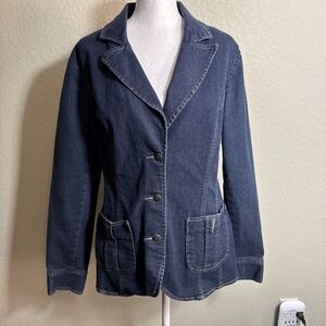 Jockey Women's Denim Jean Jacket Blazer Blue Pockets Size M Western Button Front